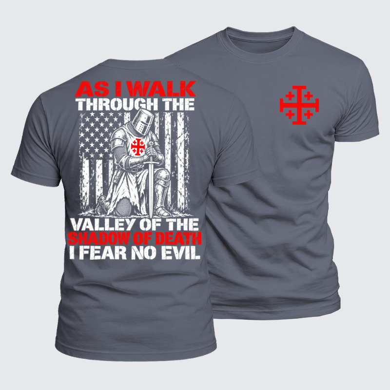 Luxe Mercerized Cotton Tee - I Fear No Evil – Praying Knight & American Flag