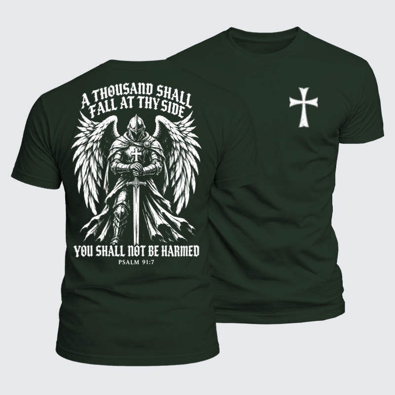 Luxe Mercerized Cotton Tee - A Thousand Shall Fall – Psalm 91:7 Christian Warrior