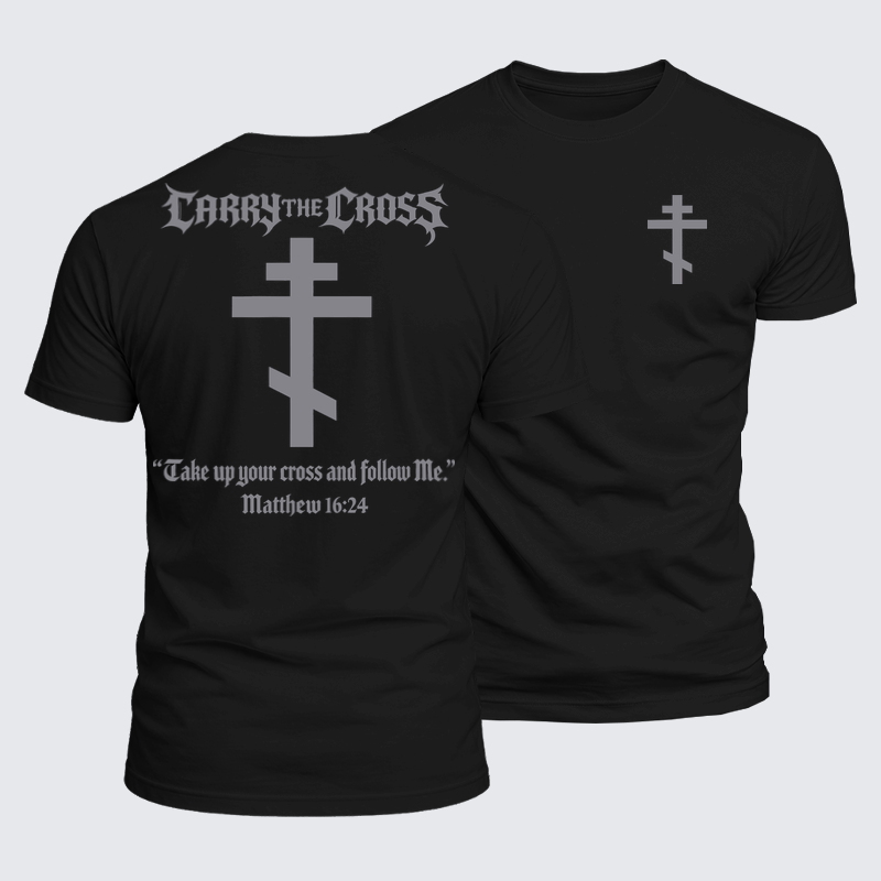 Luxe Mercerized Cotton Tee - Carry the Cross – Matthew 16:24 Orthodox Cross