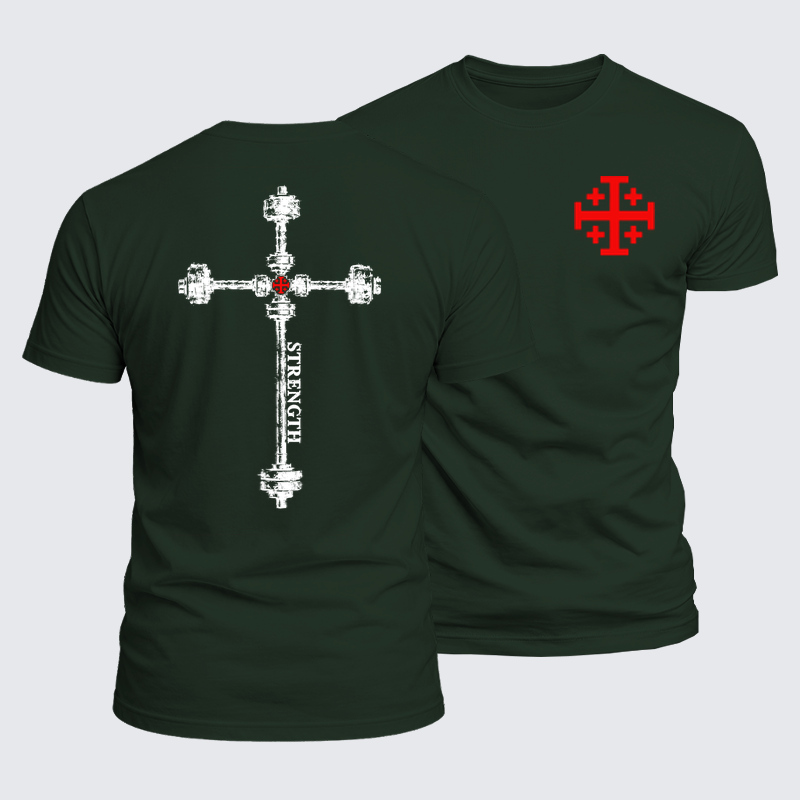Luxe Mercerized Cotton Tee -Strength in the Lord – Christian Gym Jerusalem Cross