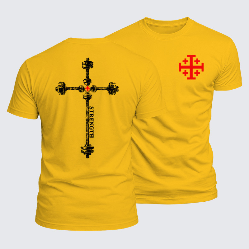 Luxe Mercerized Cotton Tee -Strength in the Lord – Christian Gym Jerusalem Cross