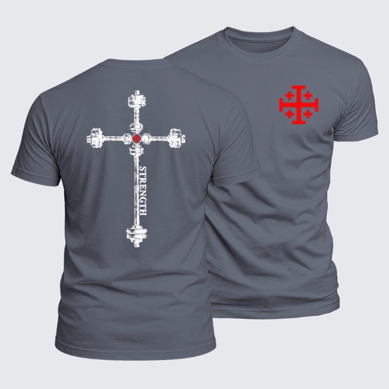 Luxe Mercerized Cotton Tee -Strength in the Lord – Christian Gym Jerusalem Cross