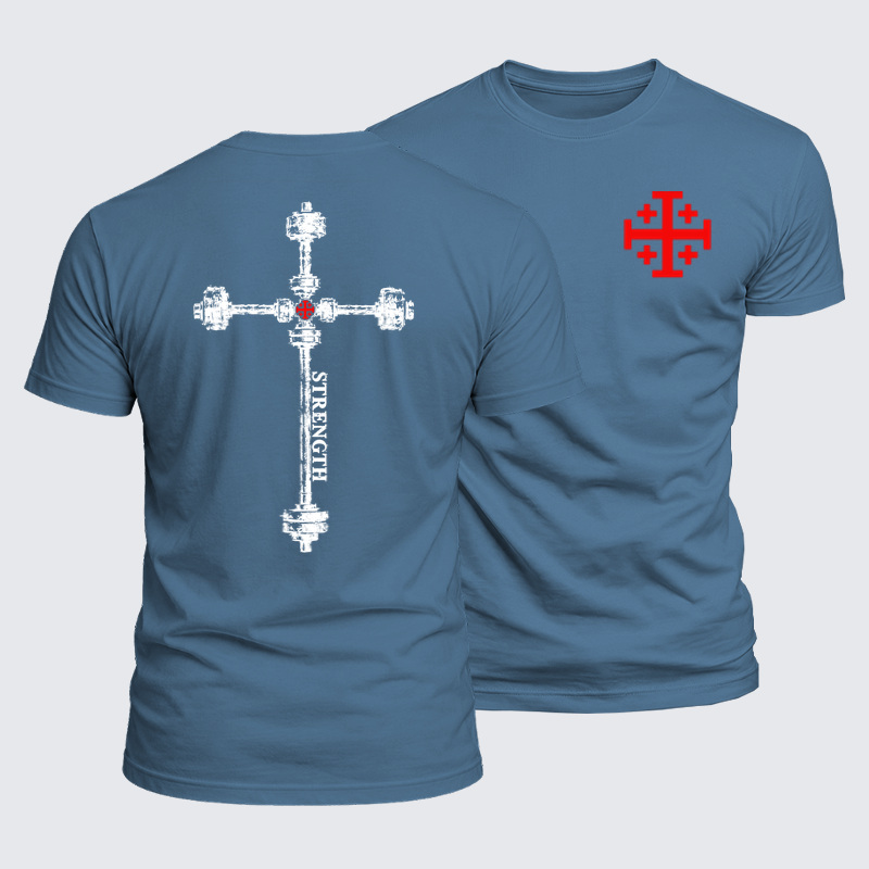 Luxe Mercerized Cotton Tee -Strength in the Lord – Christian Gym Jerusalem Cross