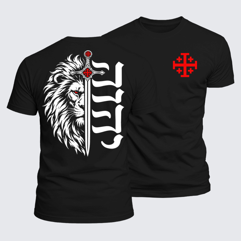 Luxe Mercerized Cotton Tee - Lion of Judah Jerusalem Cross