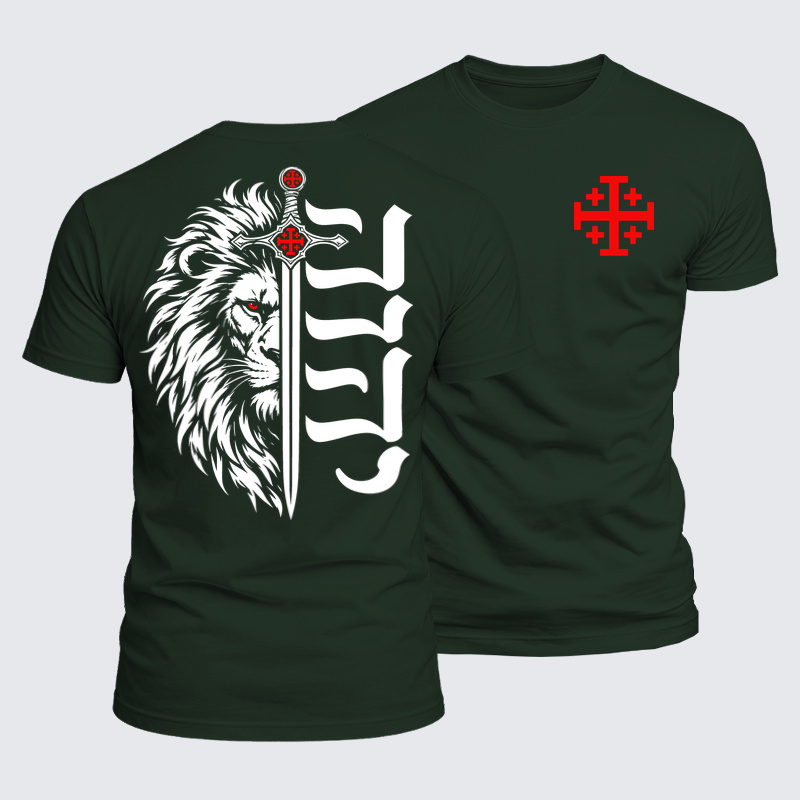 Luxe Mercerized Cotton Tee - Lion of Judah Jerusalem Cross