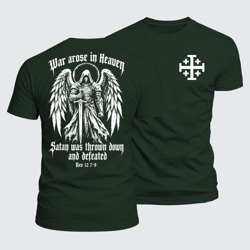 Luxe Mercerized Cotton Tee -War Arose in Heaven – Revelation 12:7–9 Christian Warrior