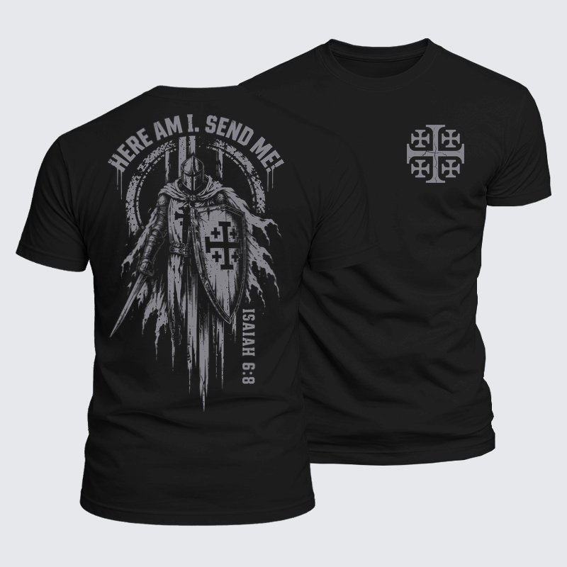 Luxe Mercerized Cotton Tee - Here Am I, Send Me – Isaiah 6:8 Christian Knight