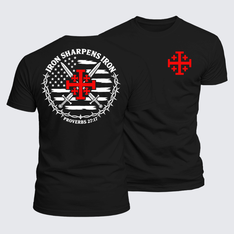 Luxe Mercerized Cotton Tee - Iron Sharpens Iron – Jerusalem Cross & American Flag
