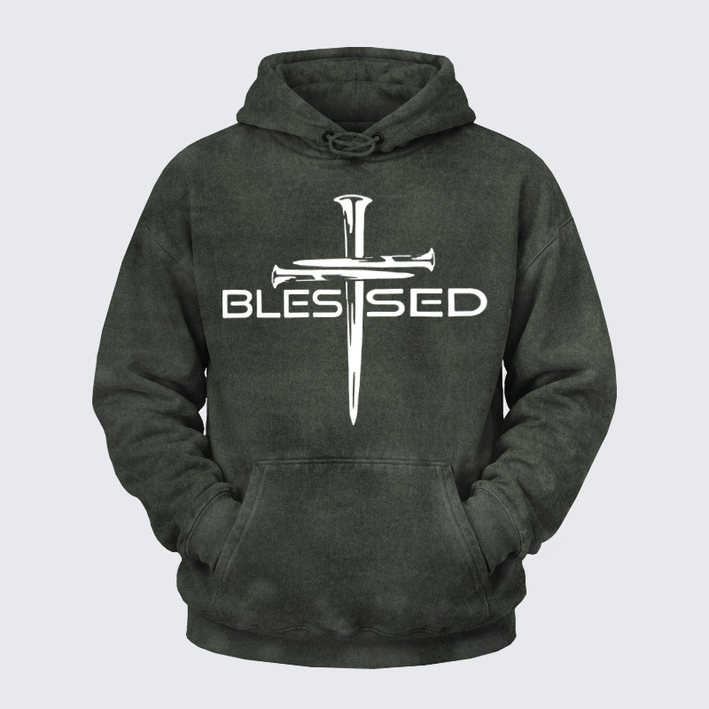 Washed Hoodie - Cross Blessed   