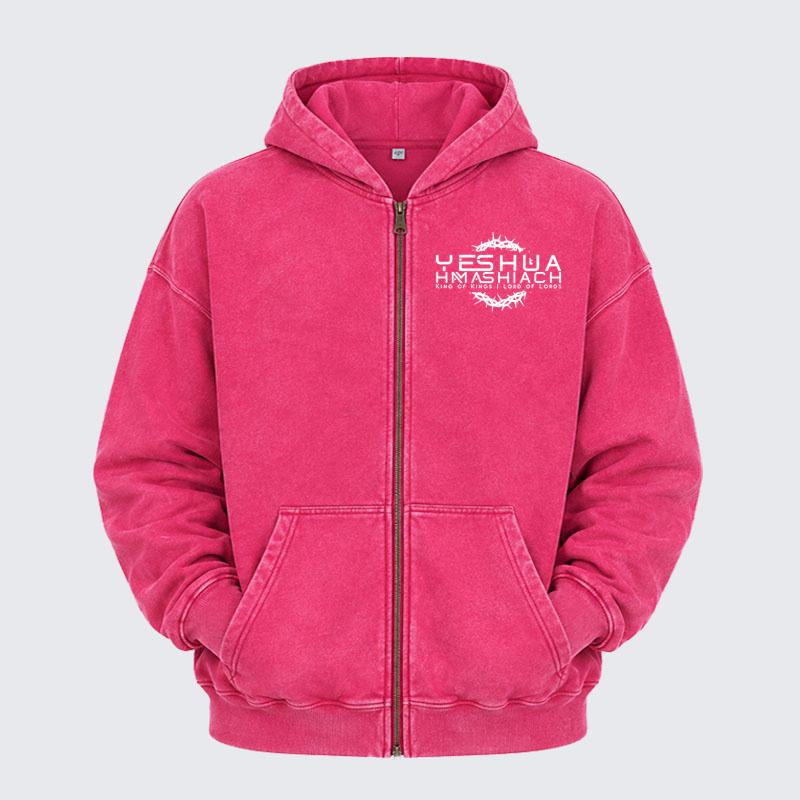 Washed Zip-Up Hoodie -Yeshua Hamashiach   