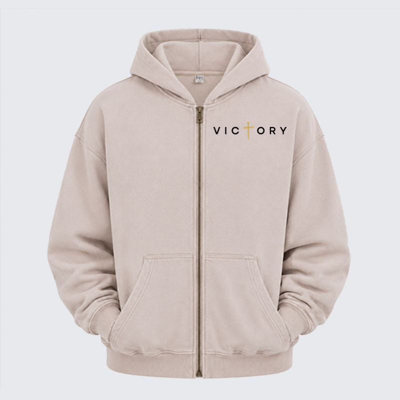 Washed Zip-Up Hoodie - Victory Cross   