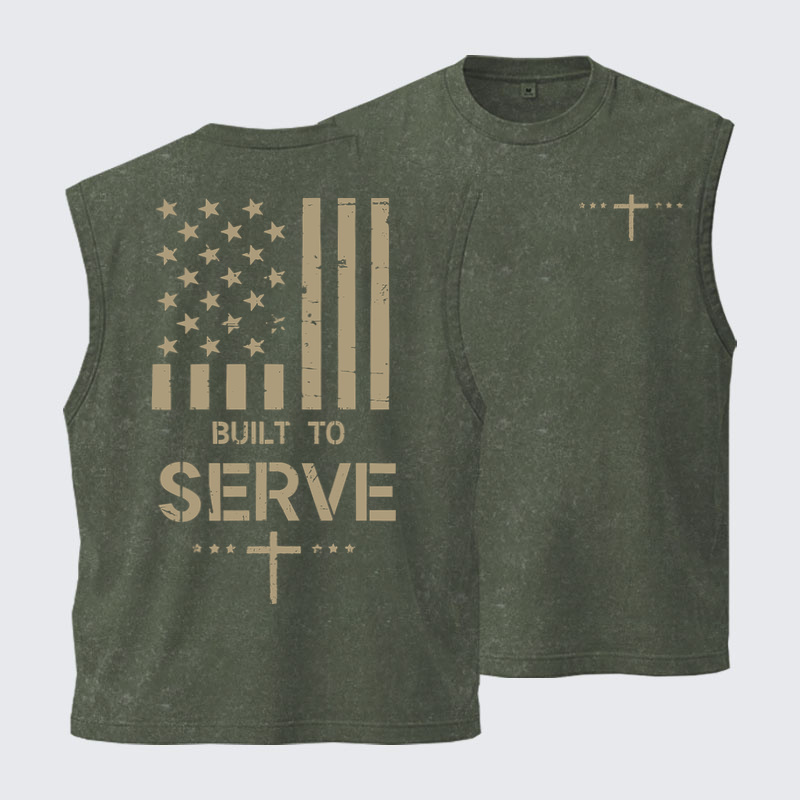 Washed Tanks - Built To Serve Flag Cross   