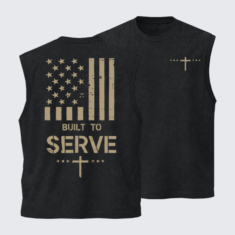 Washed Tanks - Built To Serve Flag Cross   
