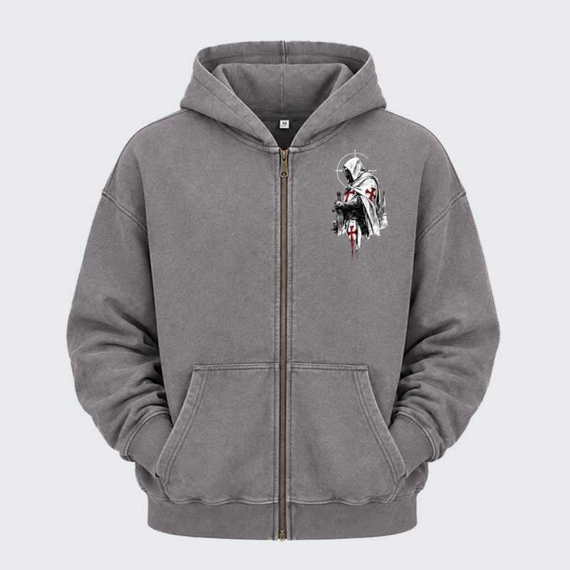 Washed Zip-Up Hoodie - Crusader Spirit   