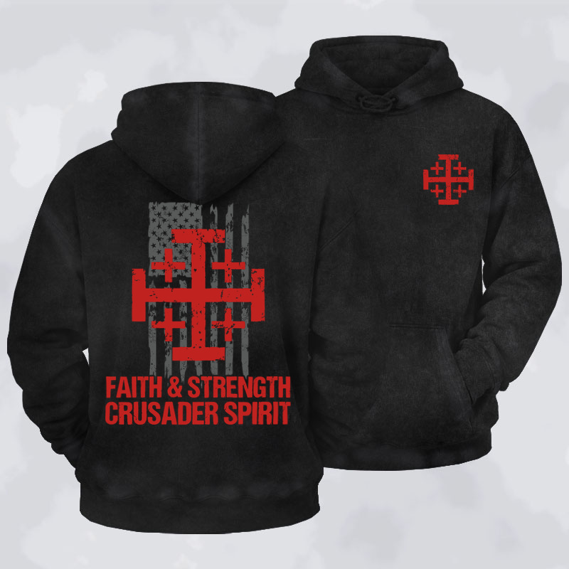 Washed Hoodies- Faith &Strength Crusader Spirit Crusader Knight    