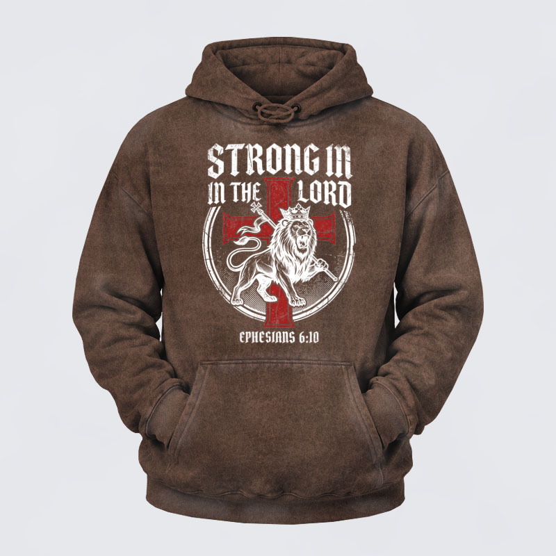 Deus VultWashed Hoodie-Be Strong in the Lord Ephesians 6:10 Lion   