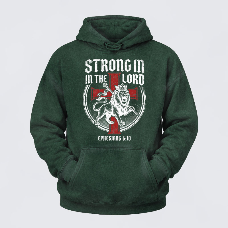 Deus VultWashed Hoodie-Be Strong in the Lord Ephesians 6:10 Lion   