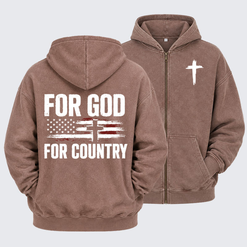Washed Zip-Up Hoodie -  For God For Country