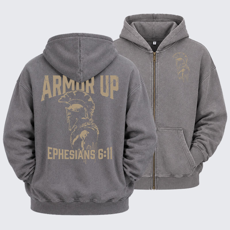 Washed Zip-Up Hoodie - Armor Up