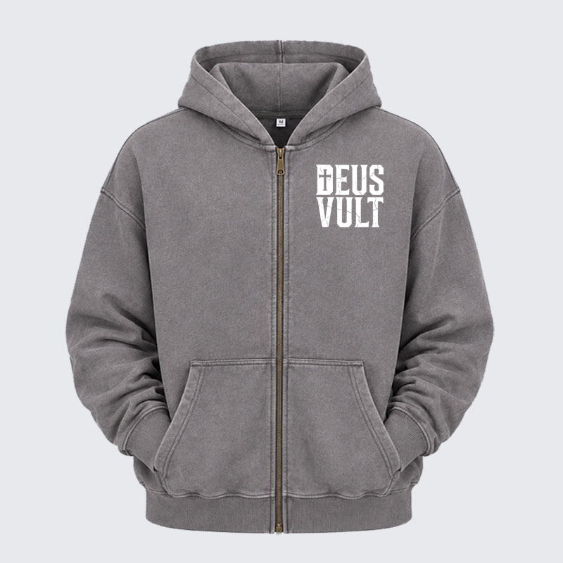 Washed Zip-Up Hoodie - Deus Vult 