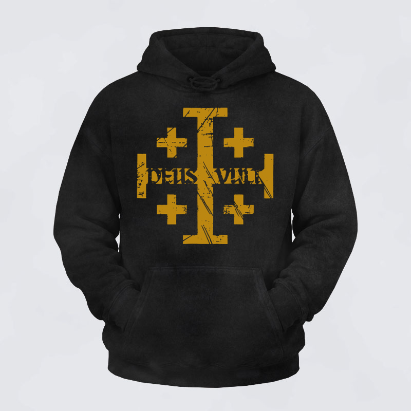 Washed Hoodie-Deus Vult + Jerusalem Cross