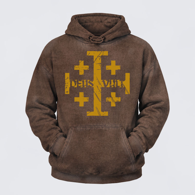 Washed Hoodie-Deus Vult + Jerusalem Cross
