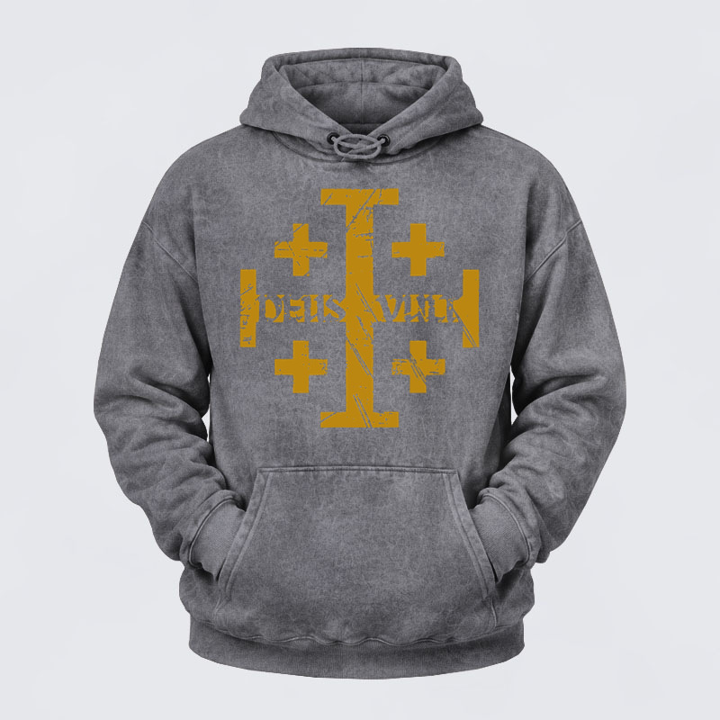 Washed Hoodie-Deus Vult + Jerusalem Cross