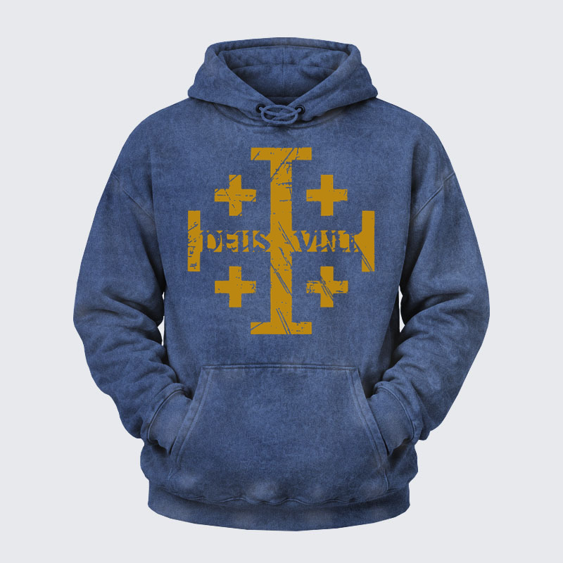 Washed Hoodie-Deus Vult + Jerusalem Cross
