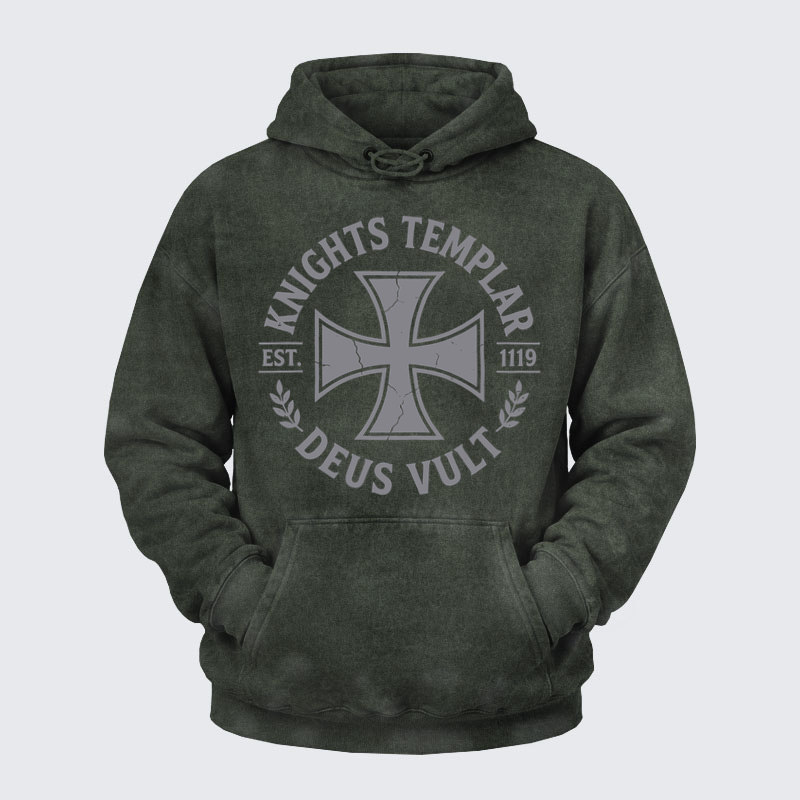 Washed Hoodies-Knights Templar Deus Vult