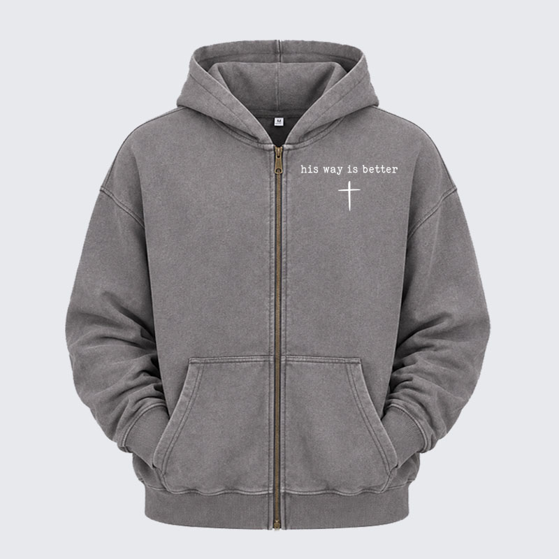 Washed Zip-Up Hoodie -  His Way Is Better