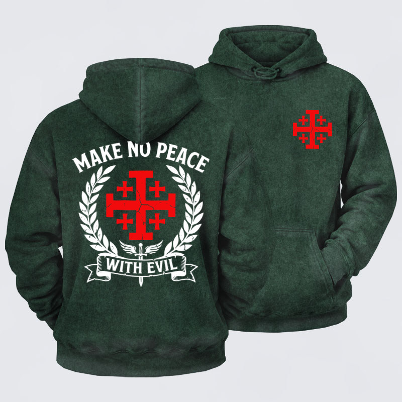 Deus VultWashed Hoodie- Make No Peace with Evil Knight Templar Jerusalem Cross