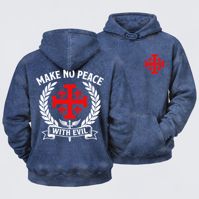 Deus VultWashed Hoodie- Make No Peace with Evil Knight Templar Jerusalem Cross