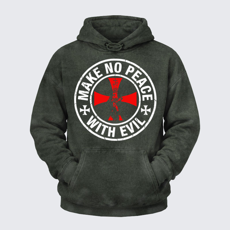 Deus VultWashed Hoodie-  Make No Peace with Evil Knight Templar Cross