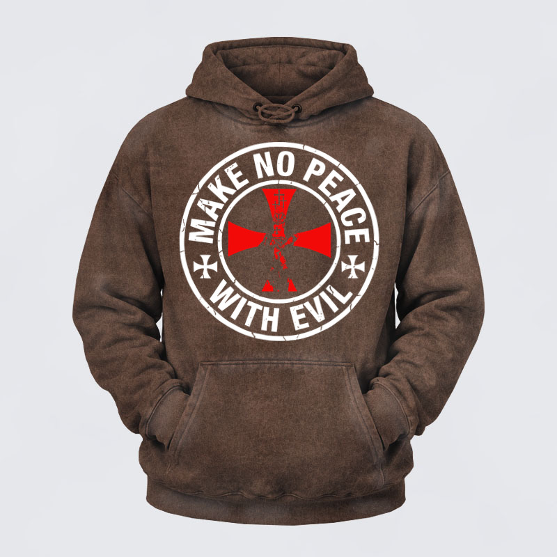 Deus VultWashed Hoodie-  Make No Peace with Evil Knight Templar Cross