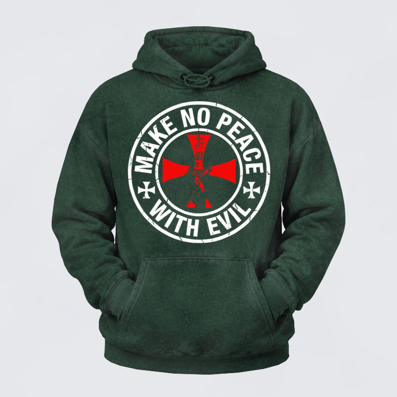 Deus VultWashed Hoodie-  Make No Peace with Evil Knight Templar Cross