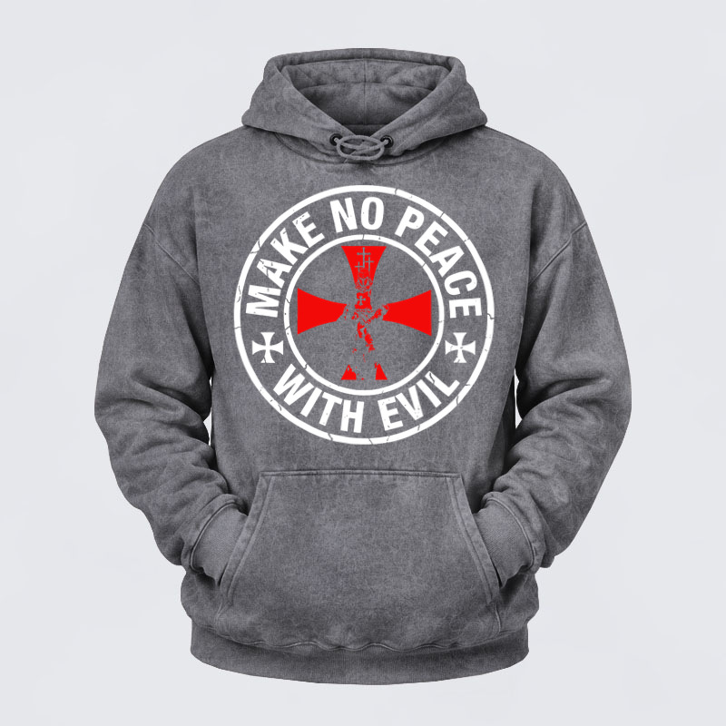 Deus VultWashed Hoodie-  Make No Peace with Evil Knight Templar Cross