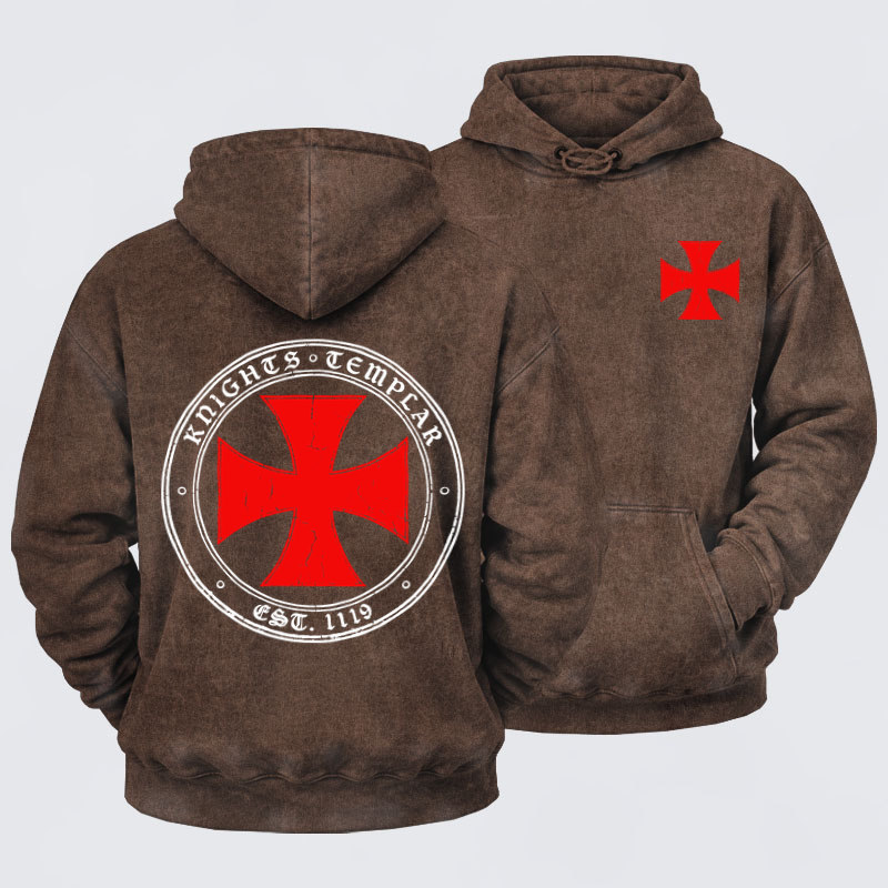 Washed Hoodies-Knights Templar Cross