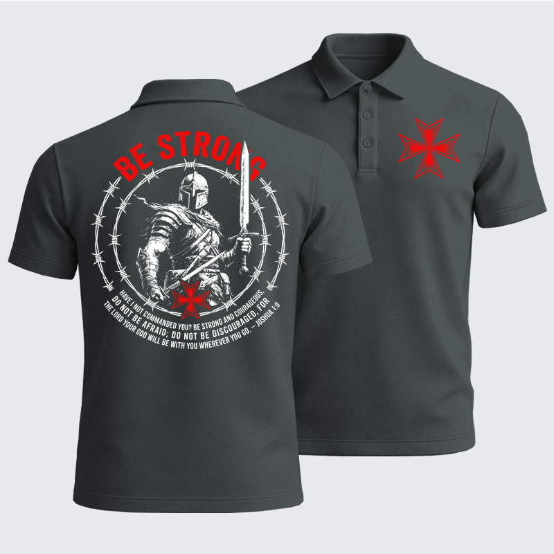 Men’s Premium Cotton Polo Shirt -  Be Strong And Courageous Joshua 1:9