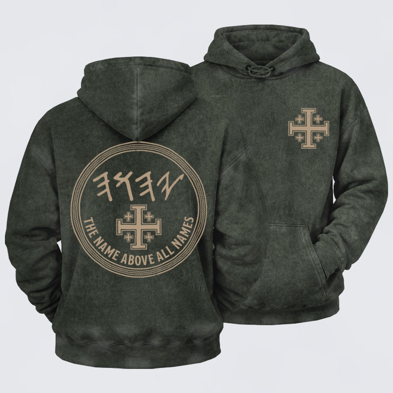 Washed Hoodies-Yeshua Name Above All Names Yahweh YHWH Hebrew Name 