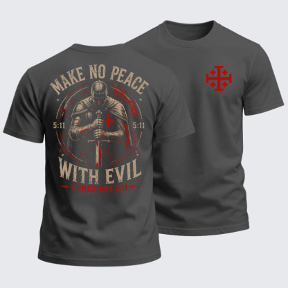 Heavyweight Cotton Tee - Make No Peace with Evil Knight Templar Jerusalem Cross