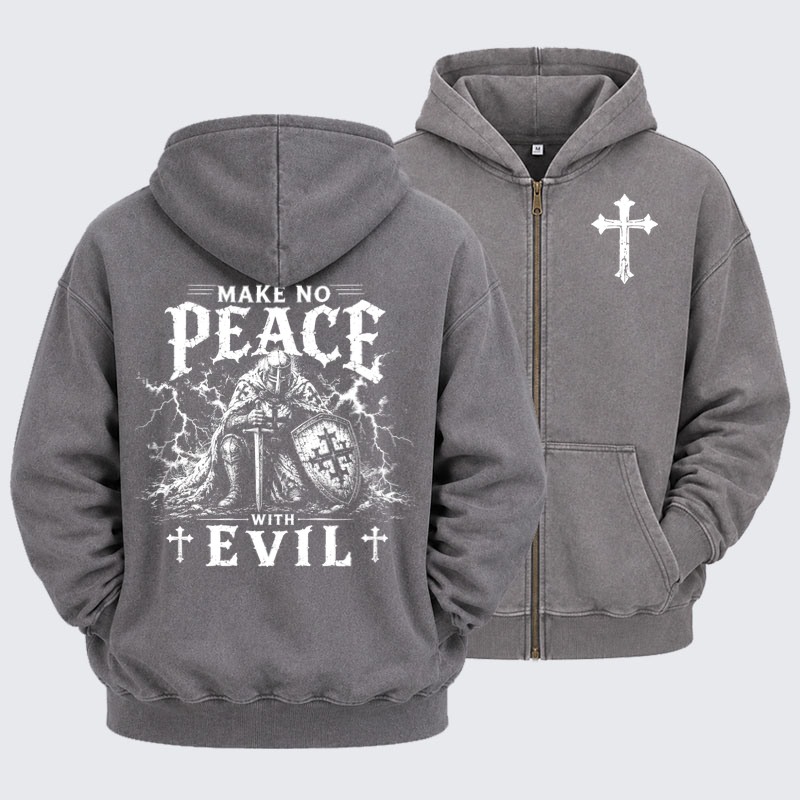 Washed Zip-Up Hoodie - Make No Peace With Evil 