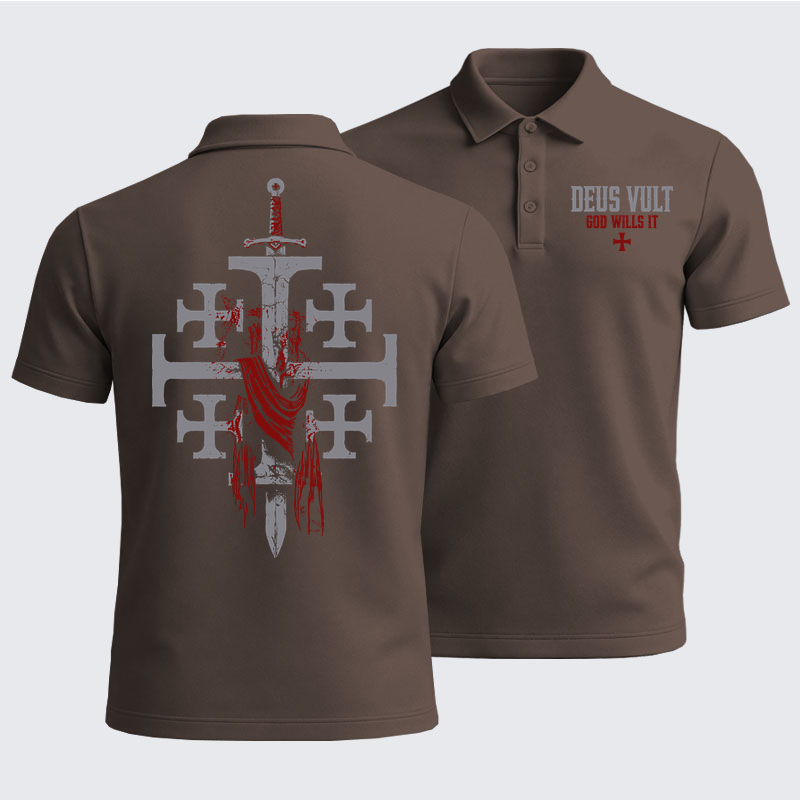 Men’s Premium Cotton Polo Shirt -  Deus Vult : God Wills It