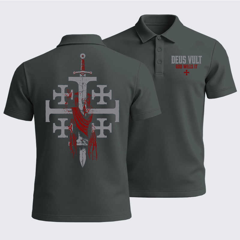Men’s Premium Cotton Polo Shirt -  Deus Vult : God Wills It