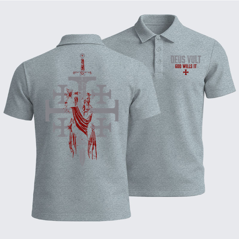 Men’s Premium Cotton Polo Shirt -  Deus Vult : God Wills It