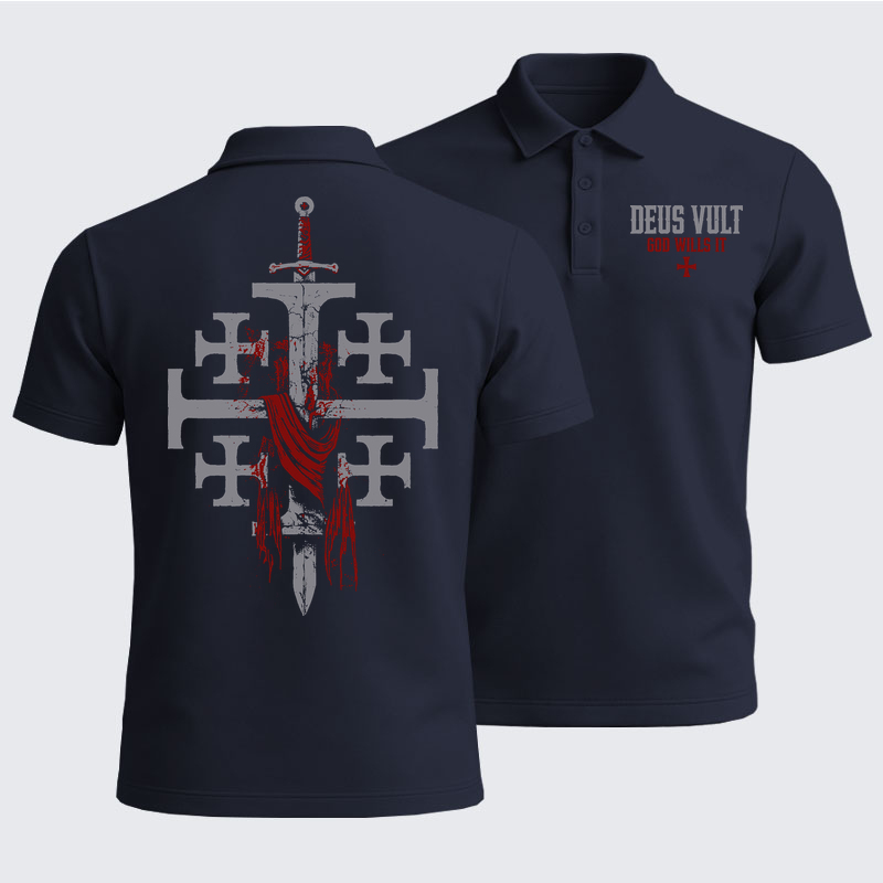 Men’s Premium Cotton Polo Shirt -  Deus Vult : God Wills It