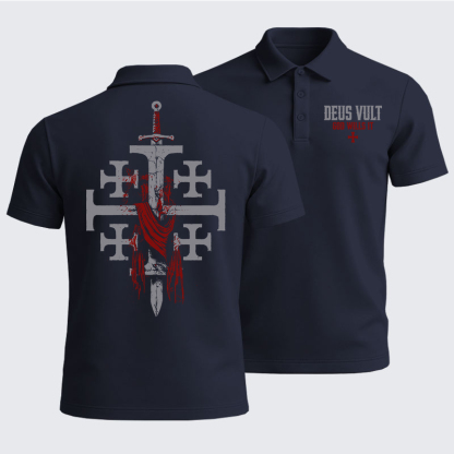 Men’s Premium Cotton Polo Shirt -  Deus Vult : God Wills It