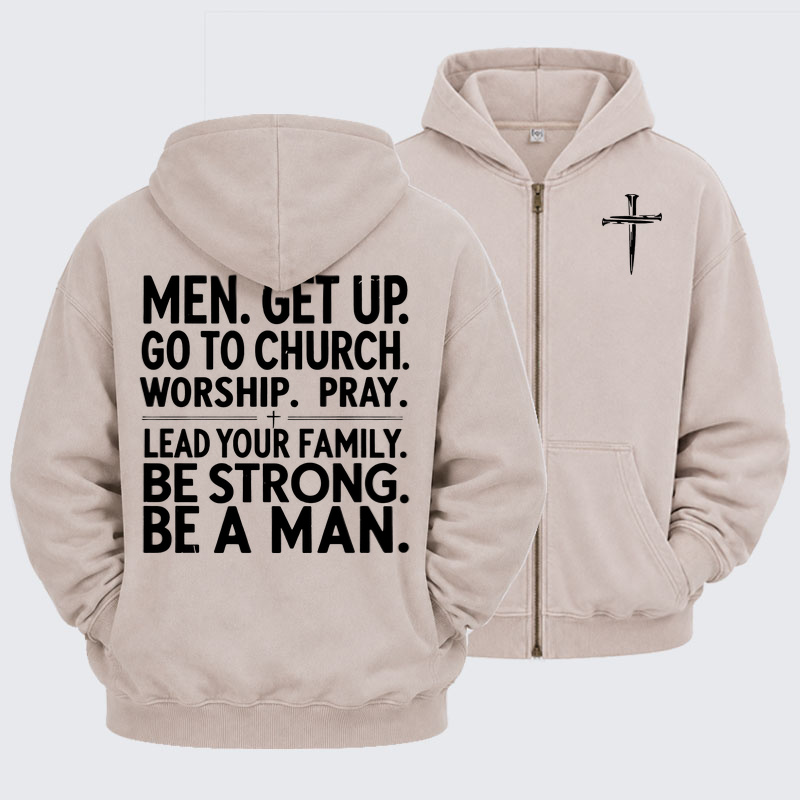 Washed Zip-Up Hoodie - Be A Man