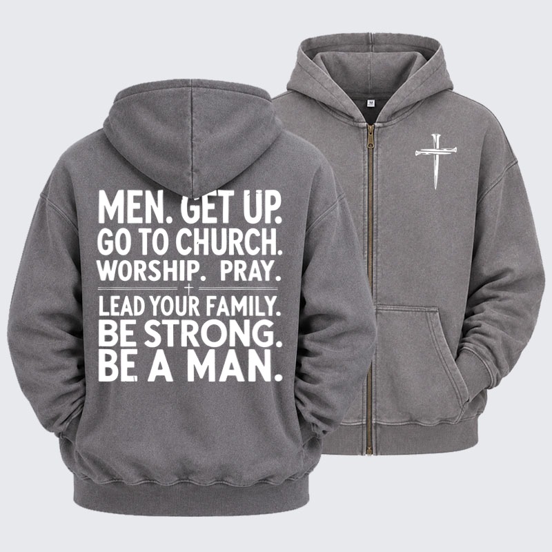 Washed Zip-Up Hoodie - Be A Man