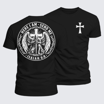 Luxe Mercerized Cotton Tee - Here I Am Send Me Isaiah 6:8 Knight Templar Crusader