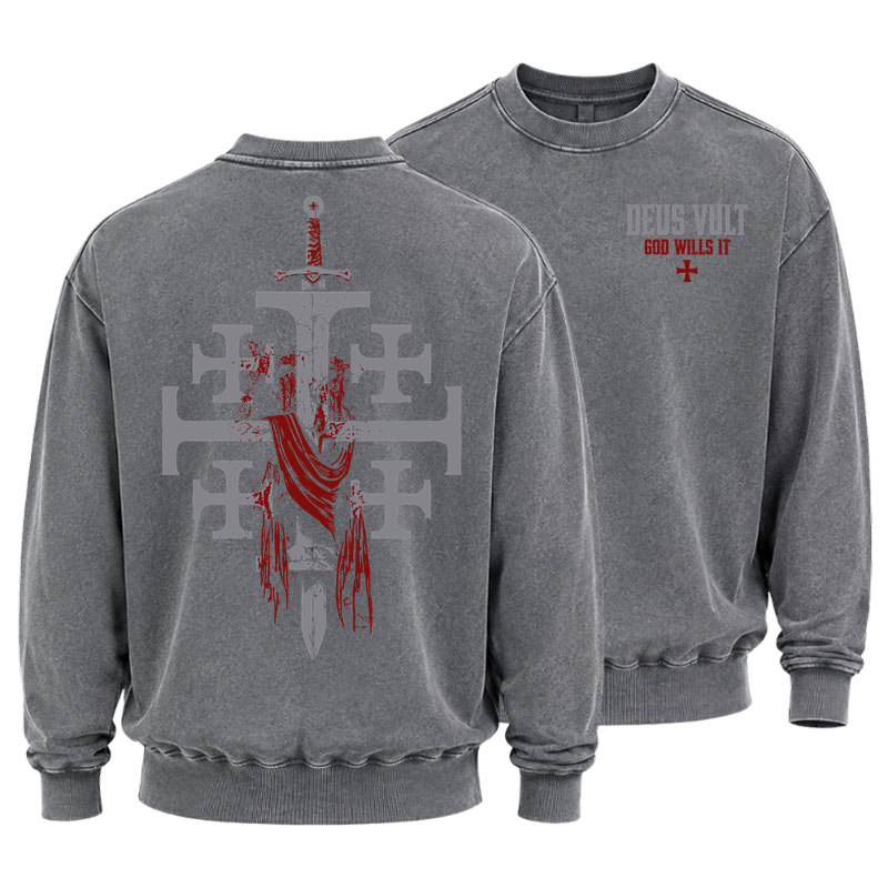 Washed Sweatshirt - Deus Vult: God Wills It